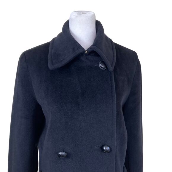 Dana Buchman Sz 6-8 Vtg Angora-Wool Blend Classic Double Breasted Peacoat Black - Picture 4 of 16